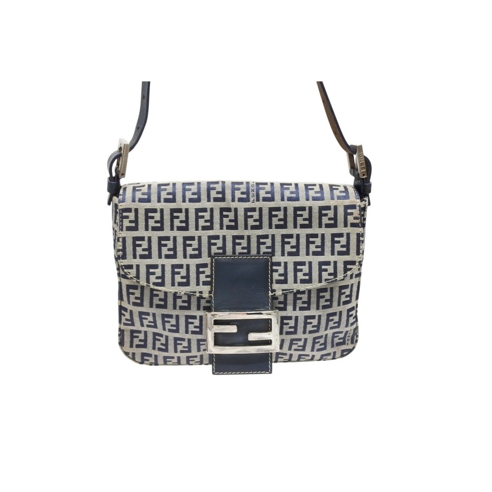 Fendi bag Navy One canvas Hobo Shoulder Blue Zucchino gray leather